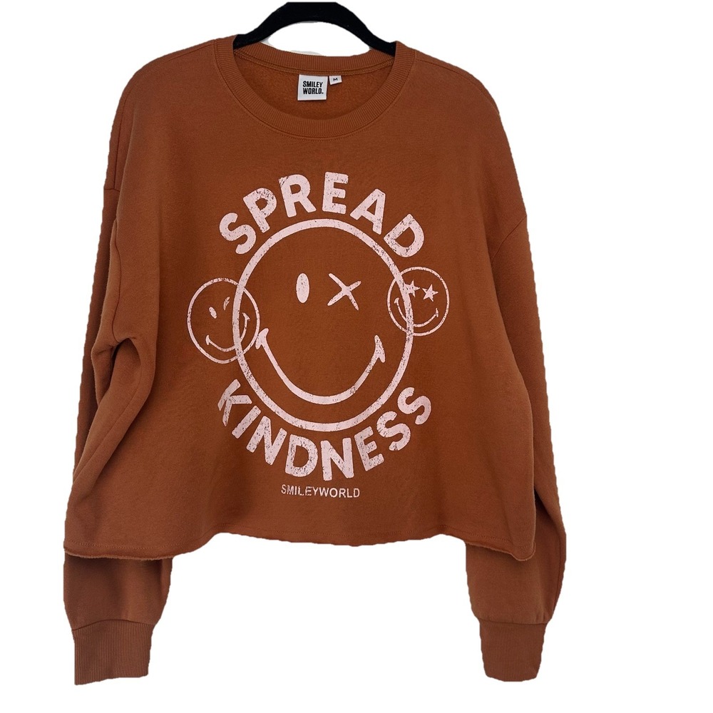 Smiley World Rust Ora‎ Women's Cropped Sweatshirt Size Medium Pullover